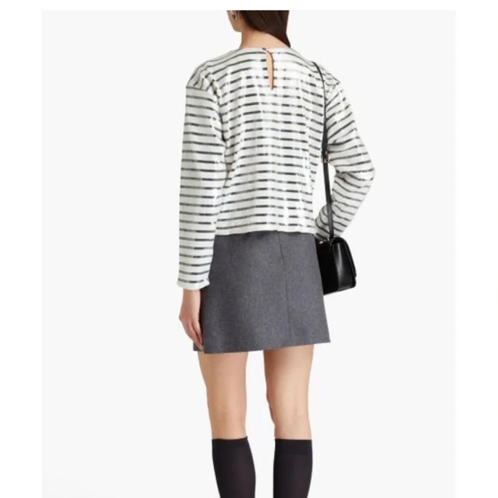 FRAME $398 Sequin Crewneck Sweater - White & Navy - Picture 2 of 6